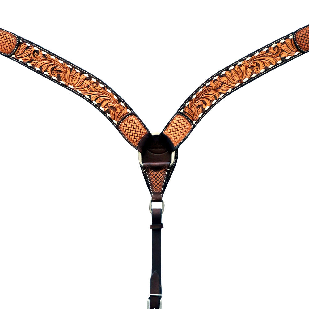 Hilason Floral Hand-Carved Leather Breast Collar & Headstall — Dark Brown