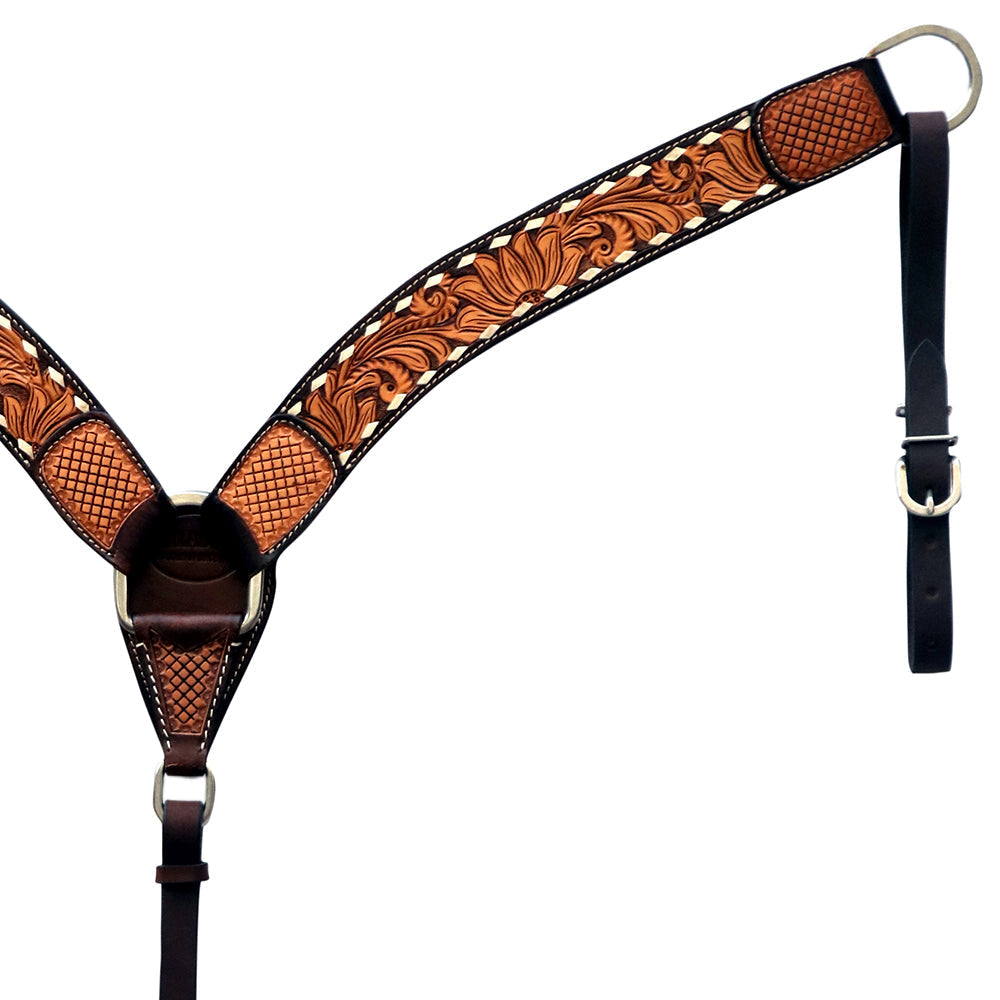 Hilason Floral Hand-Carved Leather Breast Collar & Headstall — Dark Brown