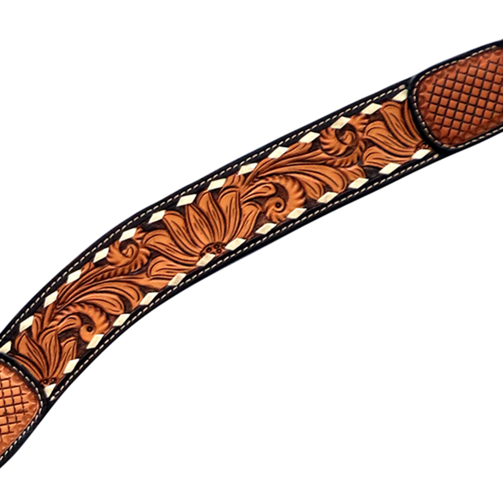 Hilason Floral Hand-Carved Leather Breast Collar & Headstall — Dark Brown