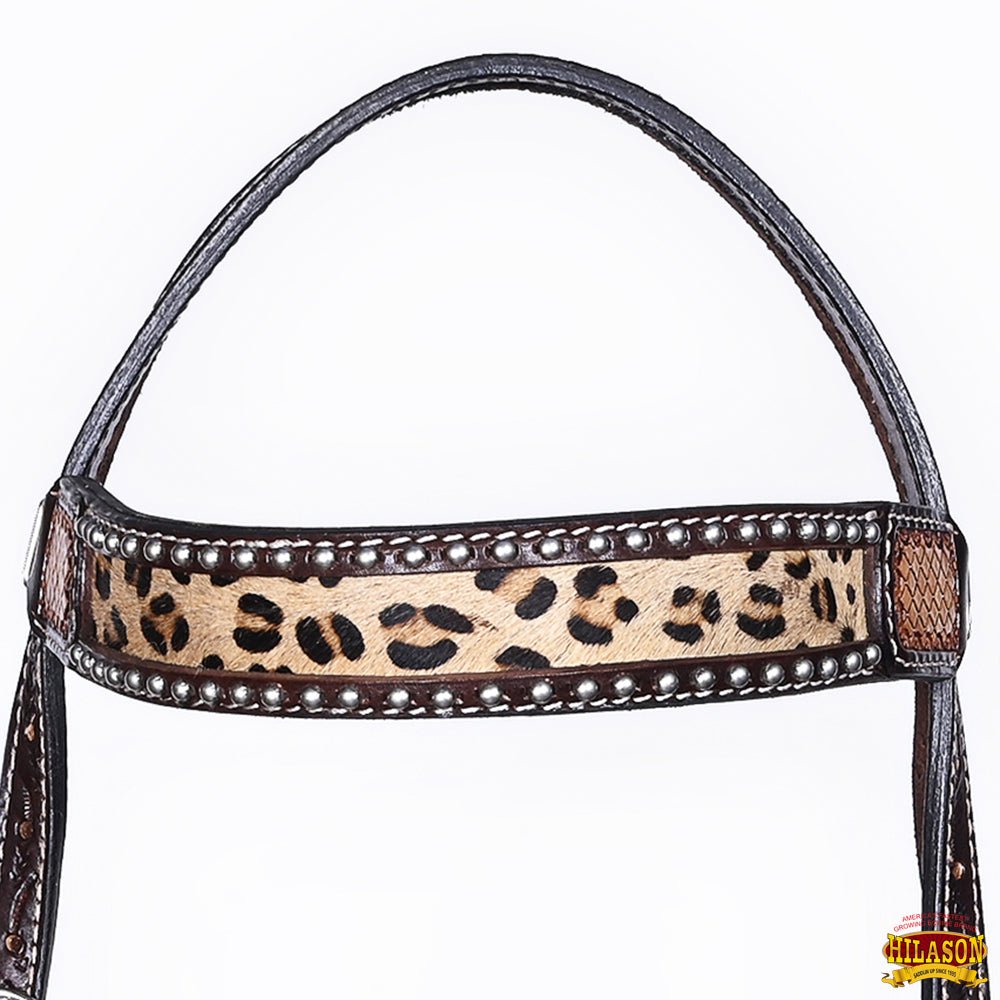 Hilason Cheetah Print Leather Breast Collar & Headstall