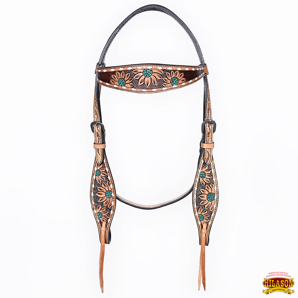 Hilason Horse Floral Hand Painted American Leather Breast Collar Headstall Brown