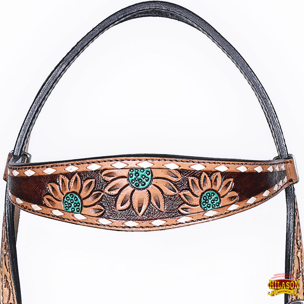 Hilason Horse Floral Hand Painted American Leather Breast Collar Headstall Brown