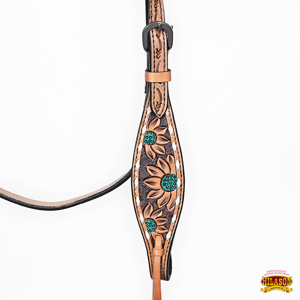 Hilason Horse Floral Hand Painted American Leather Breast Collar Headstall Brown