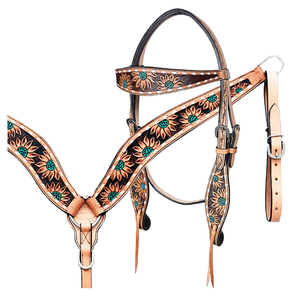 Hilason Horse Floral Hand Painted American Leather Breast Collar Headstall Brown