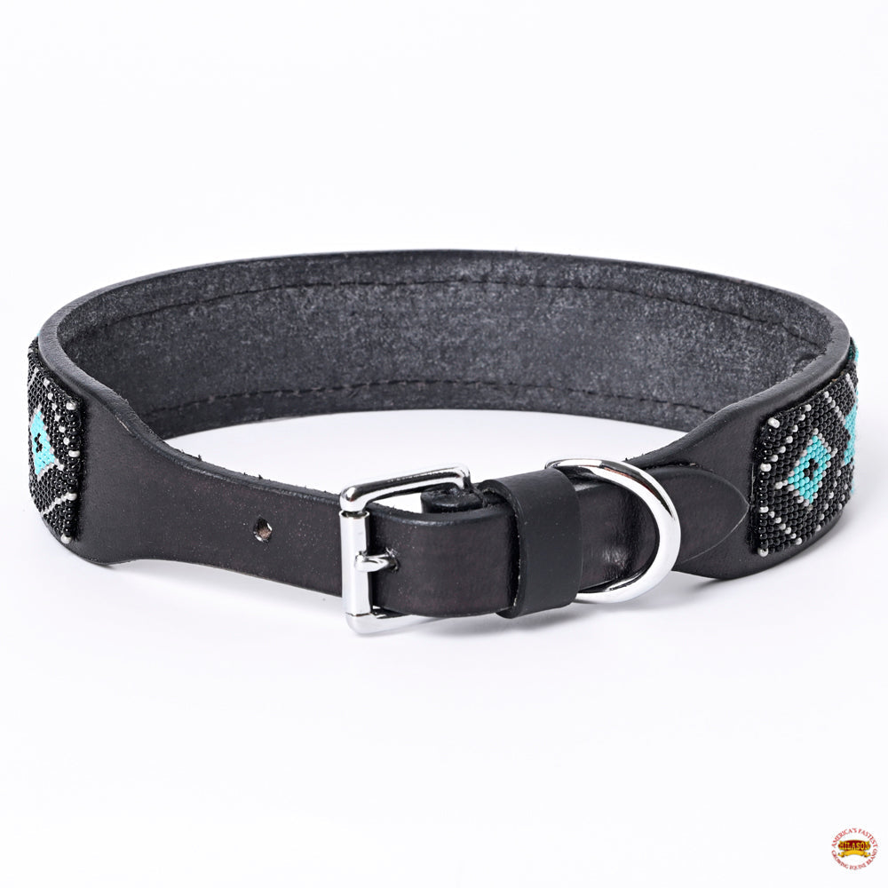 Hilason Western Style Heavy Duty Beaded American Leather Pet Dog Collar