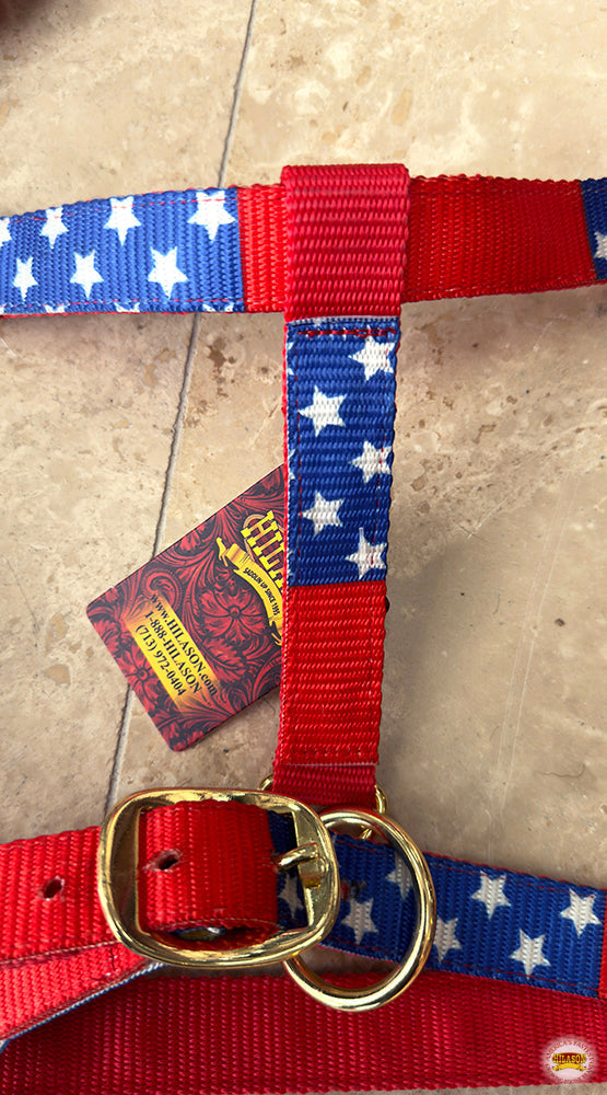 Durable Nylon Western Horse Halter With Comfortable Flexible Fit And Flag Design