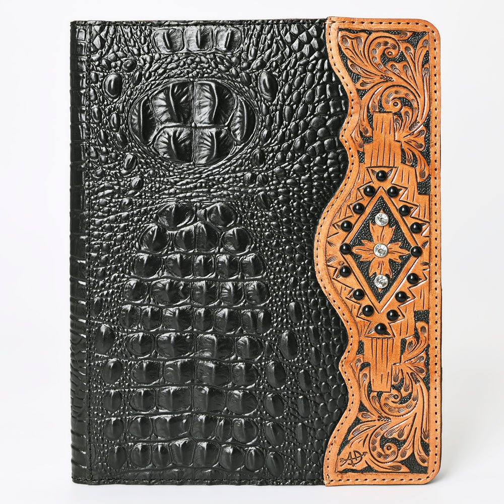 American Darling Portfolio Bag Hand Tooled Crocodile embossed Genuine Leather