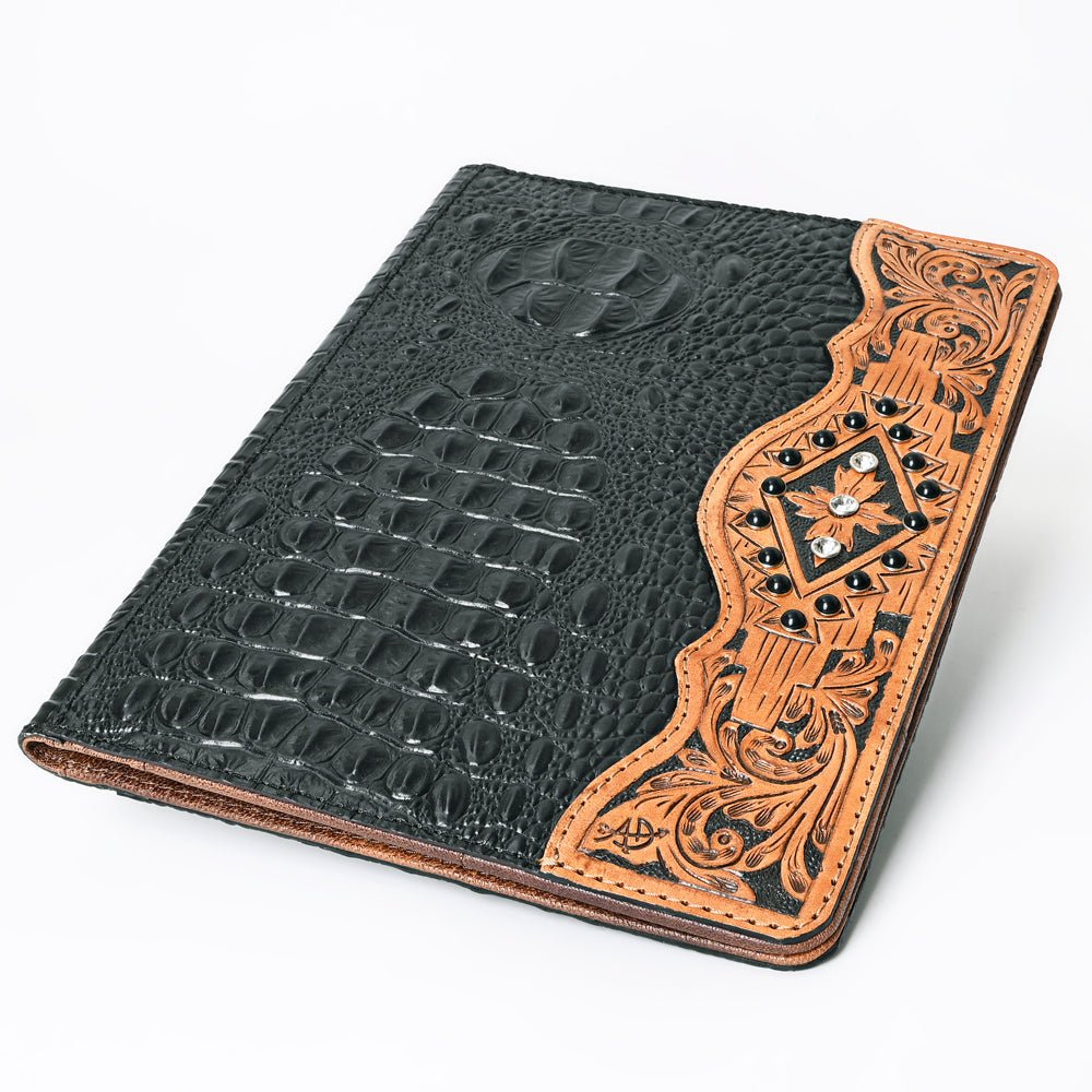 American Darling Portfolio Bag Hand Tooled Crocodile embossed Genuine Leather