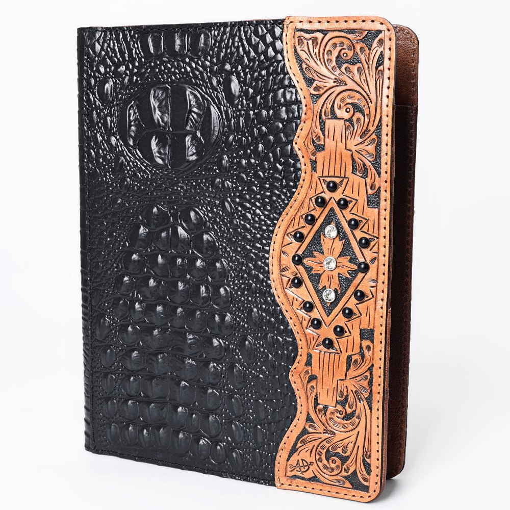 American Darling Portfolio Bag Hand Tooled Crocodile embossed Genuine Leather