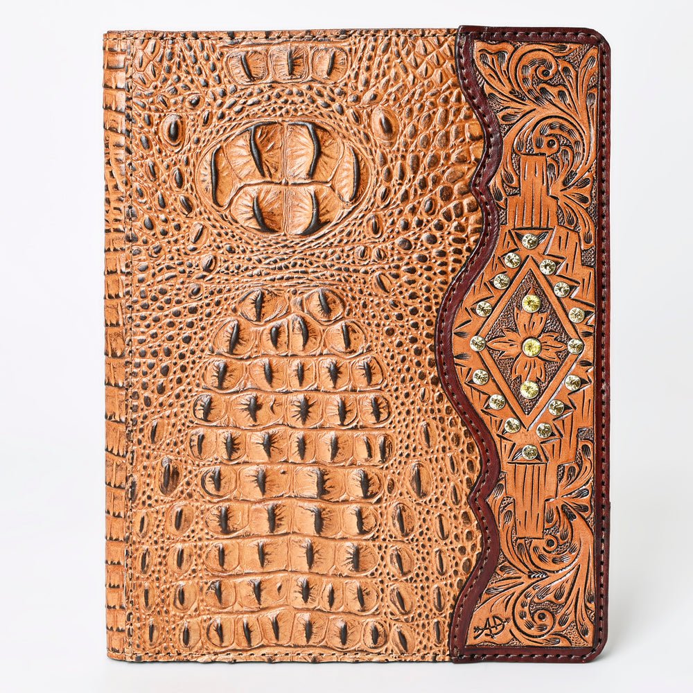 American Darling Portfolio Bag Hand Tooled Crocodile embossed Genuine Leather