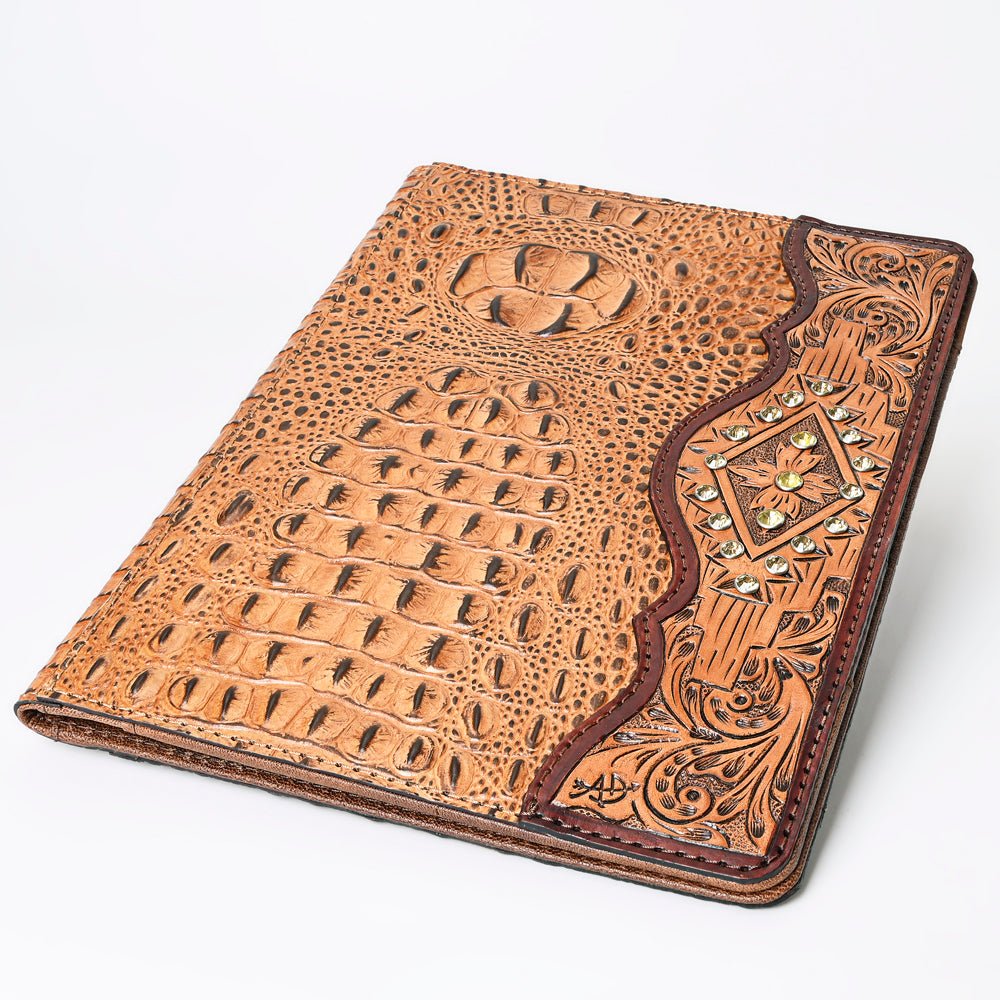 American Darling Portfolio Bag Hand Tooled Crocodile embossed Genuine Leather