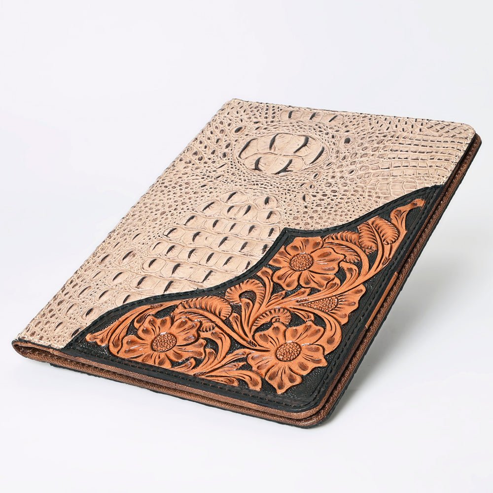 American Darling Portfolio Bag Hand Tooled Crocodile embossed Genuine Leather