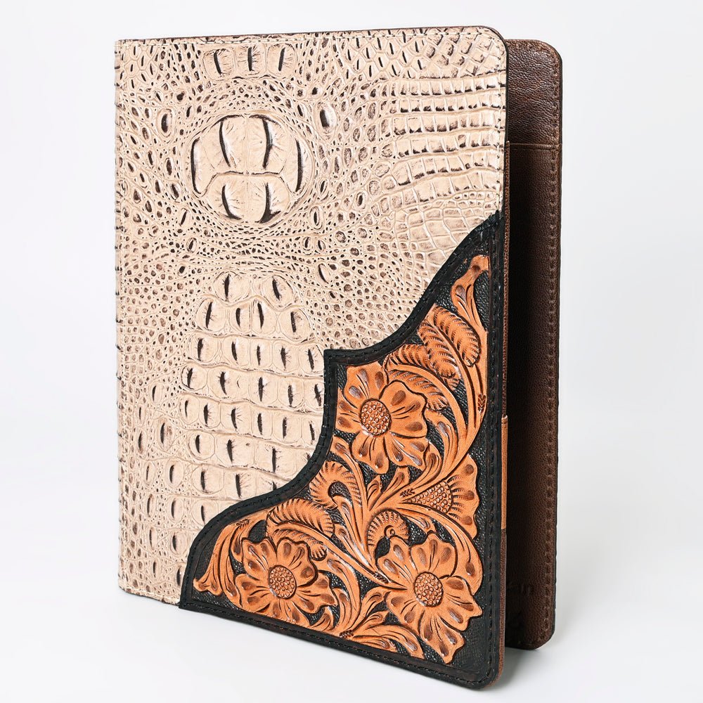 American Darling Portfolio Bag Hand Tooled Crocodile embossed Genuine Leather