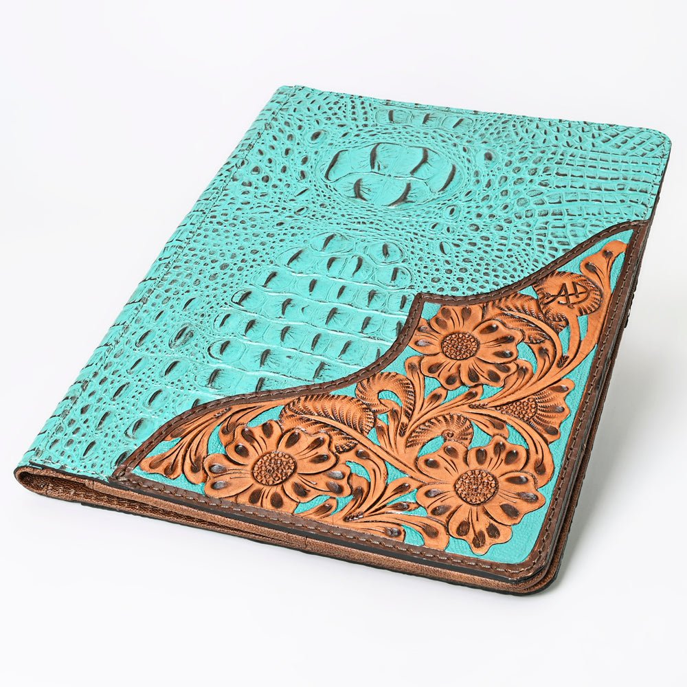 American Darling Portfolio Bag Hand Tooled Crocodile embossed Genuine Leather