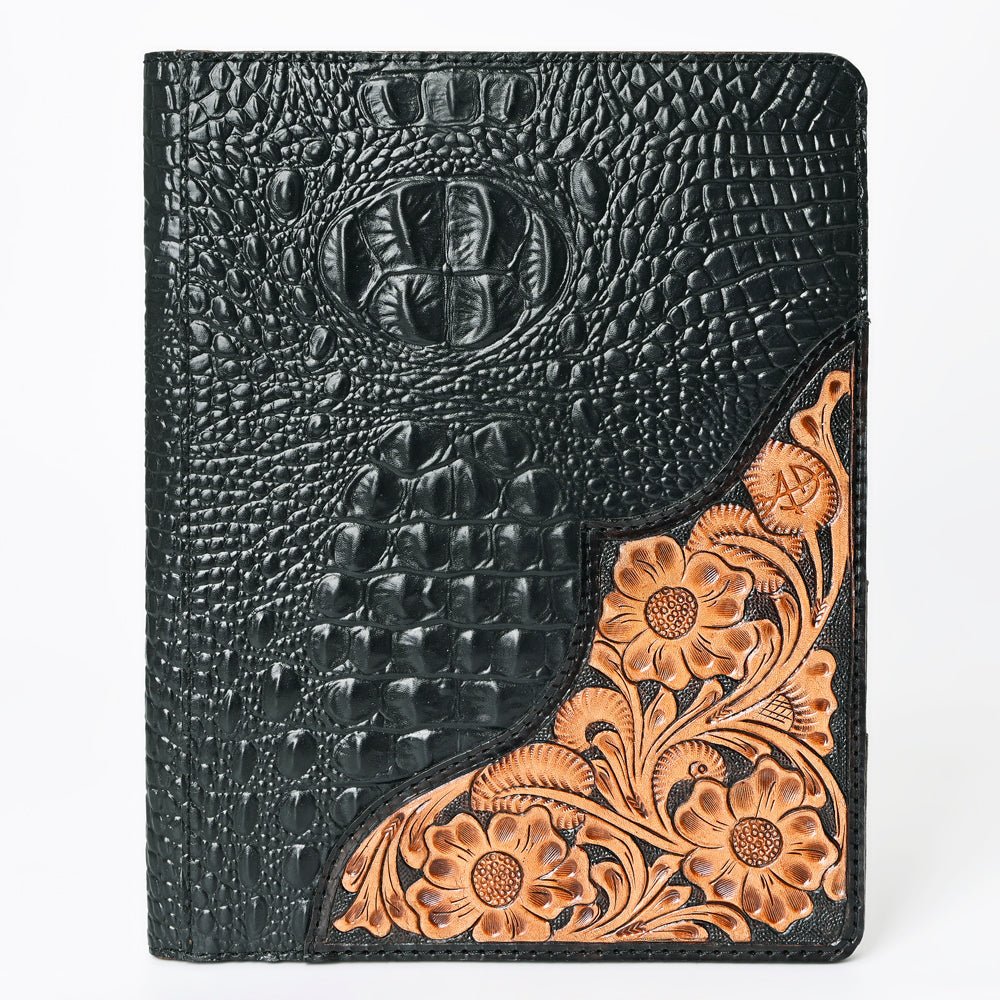 American Darling Portfolio Bag Hand Tooled Crocodile embossed Genuine Leather