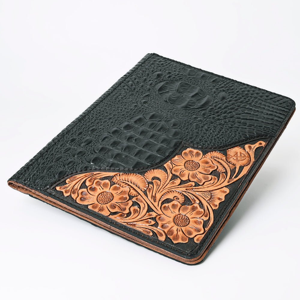 American Darling Portfolio Bag Hand Tooled Crocodile embossed Genuine Leather