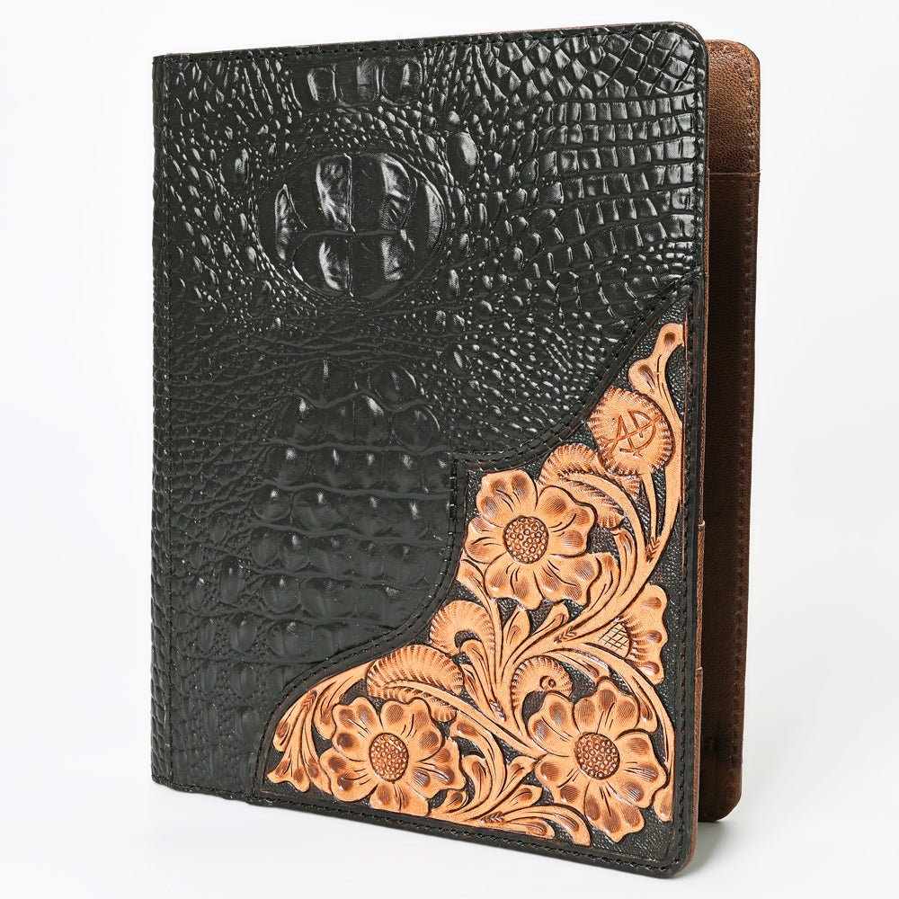American Darling Portfolio Bag Hand Tooled Crocodile embossed Genuine Leather