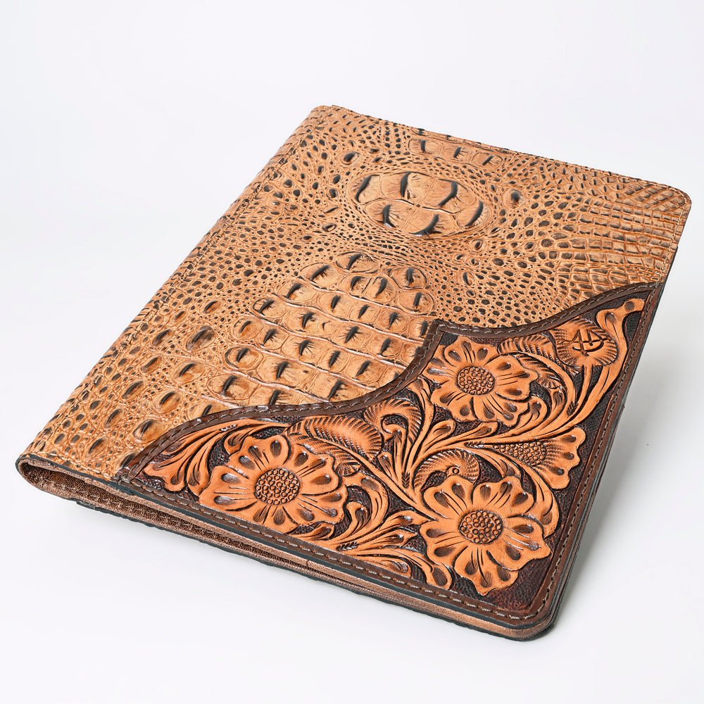 American Darling Portfolio Bag Hand Tooled Crocodile embossed Genuine Leather