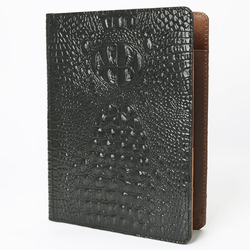 American Darling Portfolio Bag Hand Tooled Crocodile embossed Genuine Leather