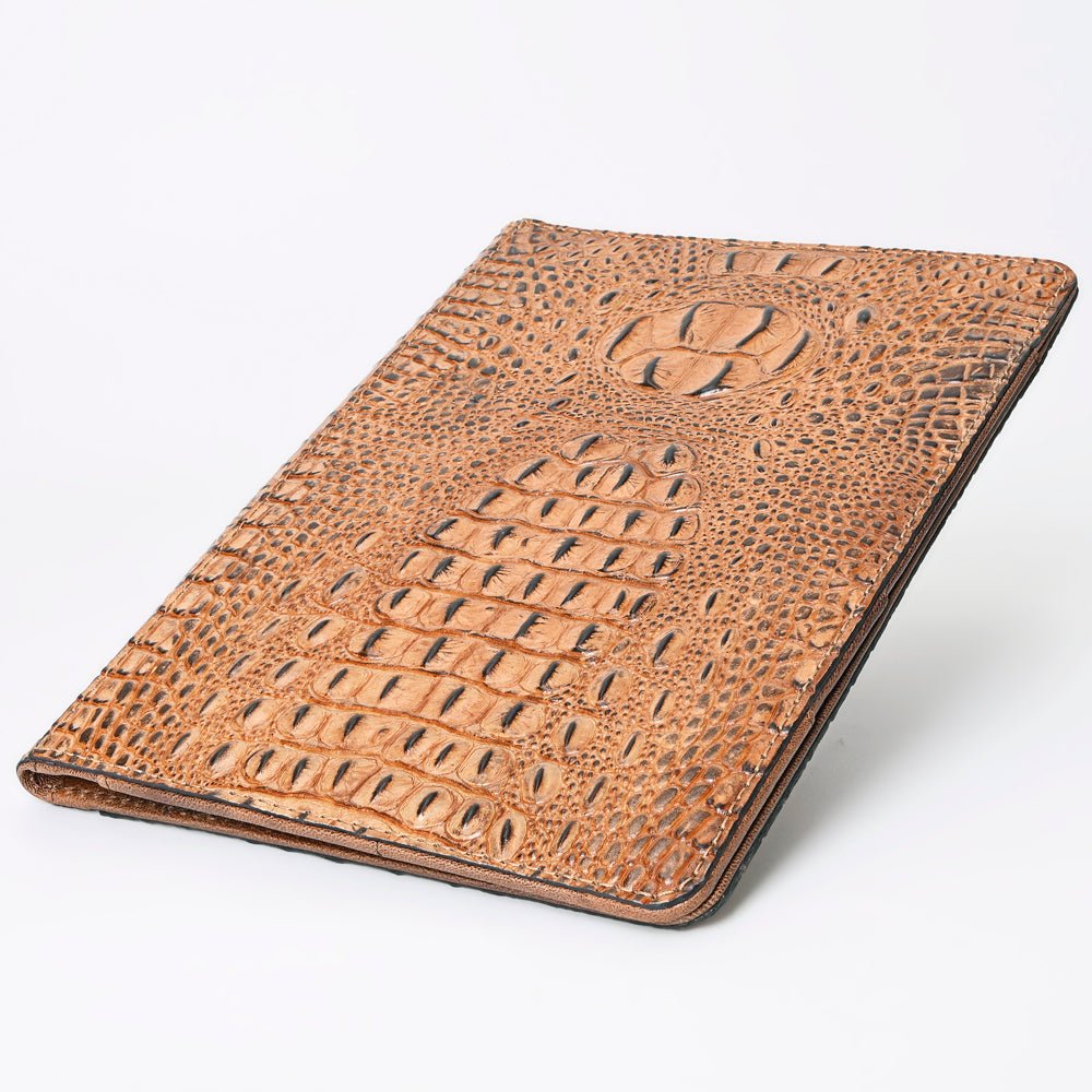 American Darling Portfolio Bag Hand Tooled Crocodile embossed Genuine Leather