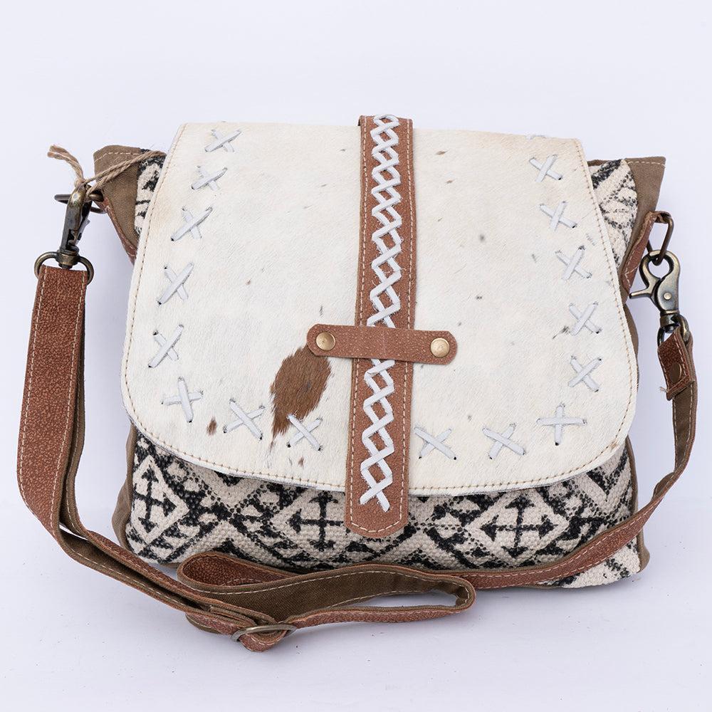 OHLAY Upcycled Wool Canvas Hair-On Leather Crossbody Bag