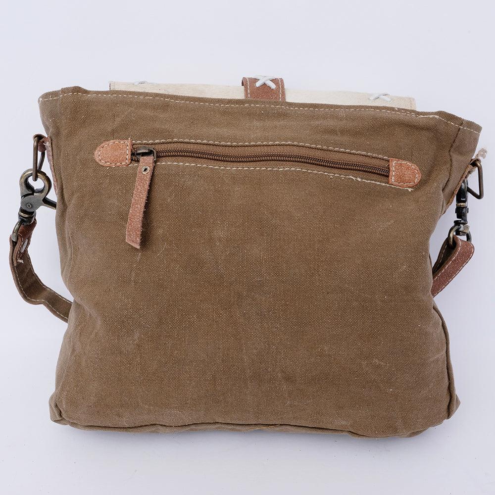 OHLAY Upcycled Wool Canvas Hair-On Leather Crossbody Bag