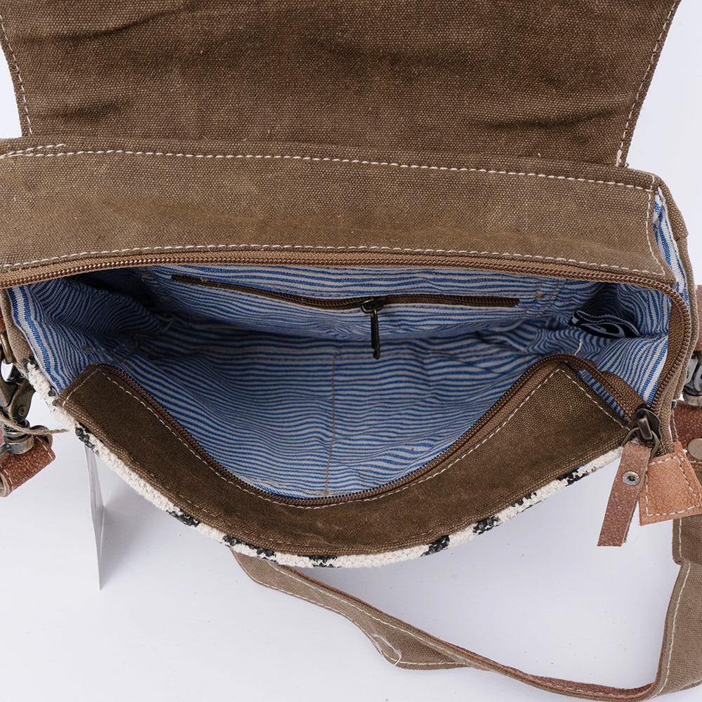 OHLAY Upcycled Wool Canvas Hair-On Leather Crossbody Bag