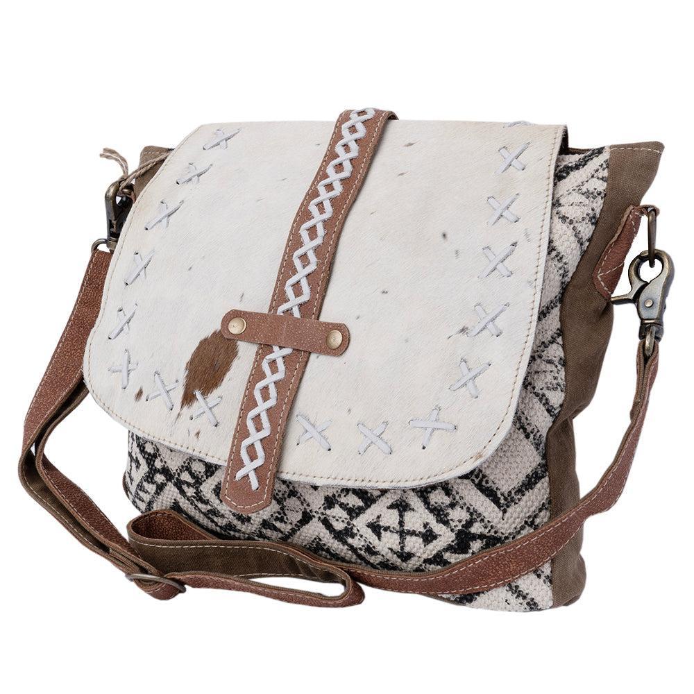 OHLAY Upcycled Wool Canvas Hair-On Leather Crossbody Bag