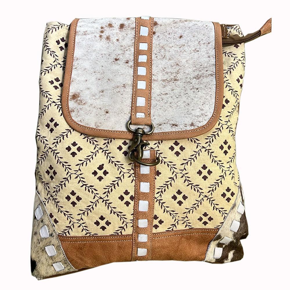 OHLAY Upcycled Canvas Hair-On Genuine Leather Backpack