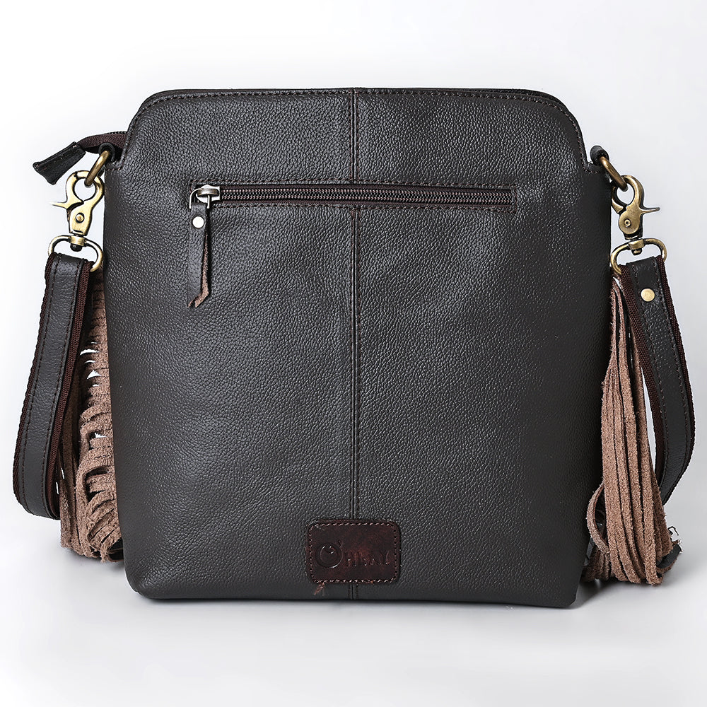 OHLAY Hand-Tooled Hair-On Leather Large Crossbody Bag