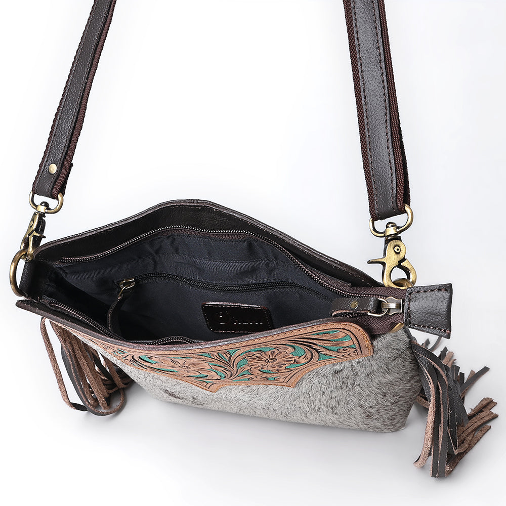 OHLAY Hand-Tooled Hair-On Leather Large Crossbody Bag