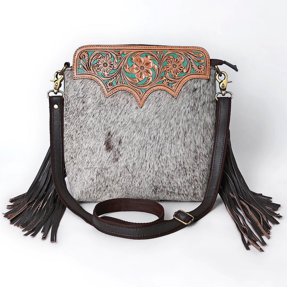 OHLAY Hand-Tooled Hair-On Leather Large Crossbody Bag