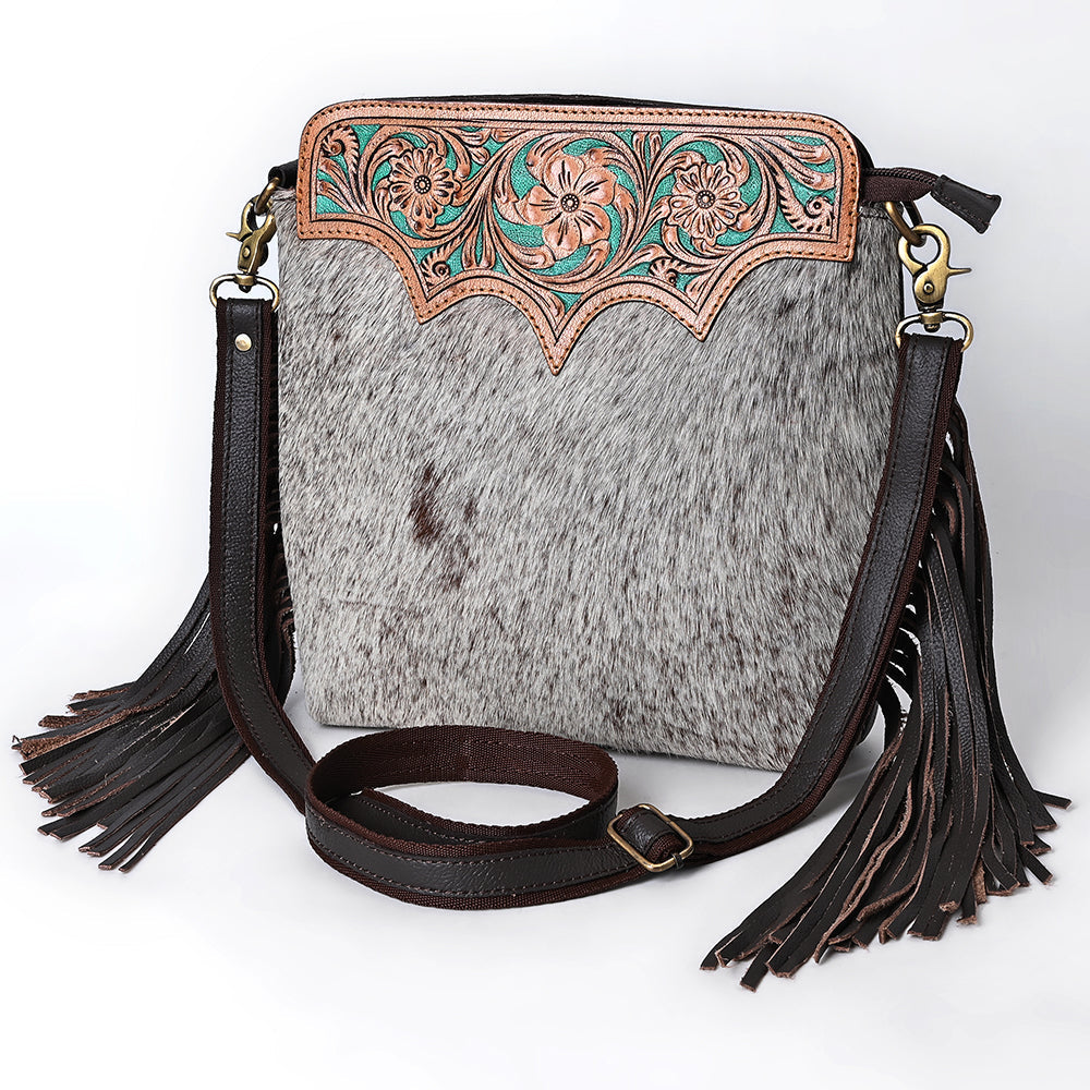 OHLAY Hand-Tooled Hair-On Leather Large Crossbody Bag