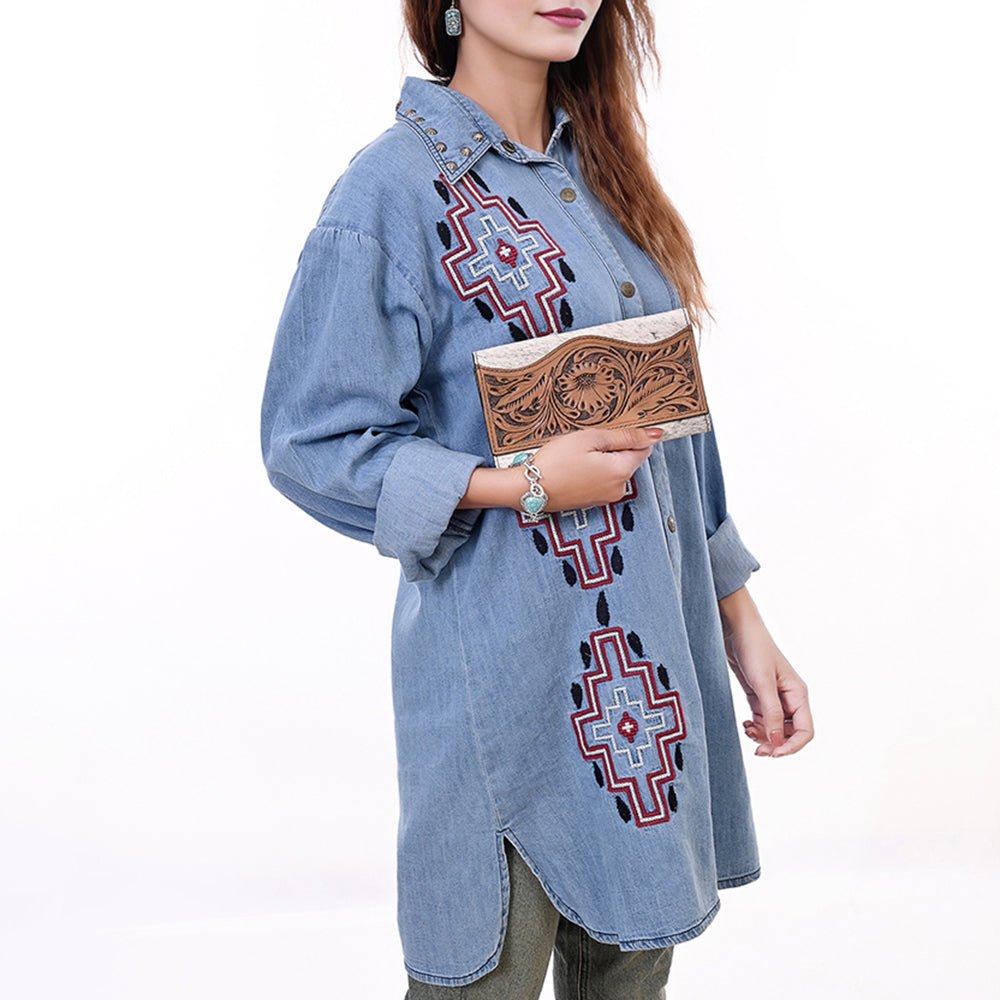 OHLAY WALLET Hand Tooled Hair-on Genuine Leather women bag western