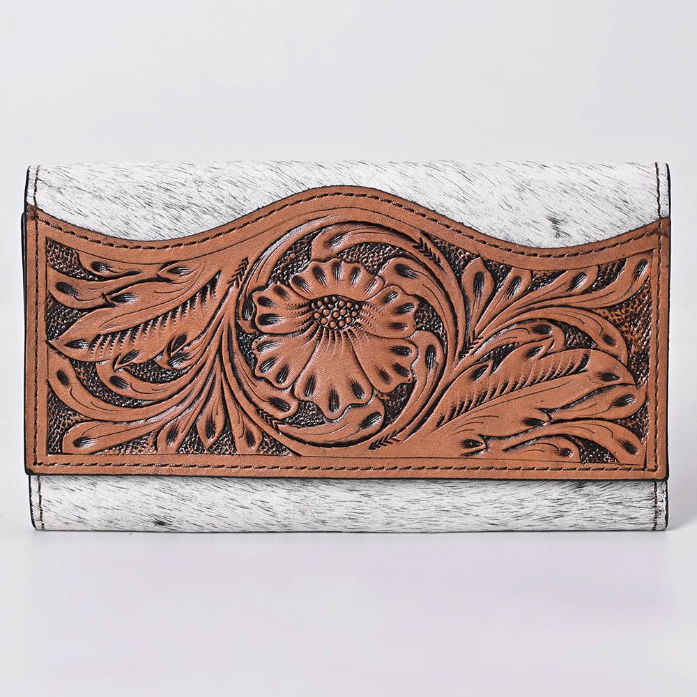 OHLAY WALLET Hand Tooled Hair-on Genuine Leather women bag western