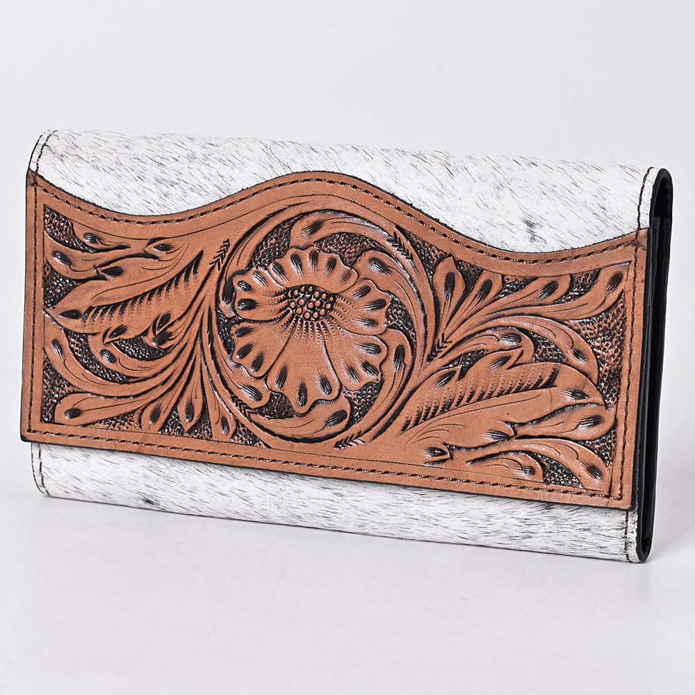 OHLAY WALLET Hand Tooled Hair-on Genuine Leather women bag western