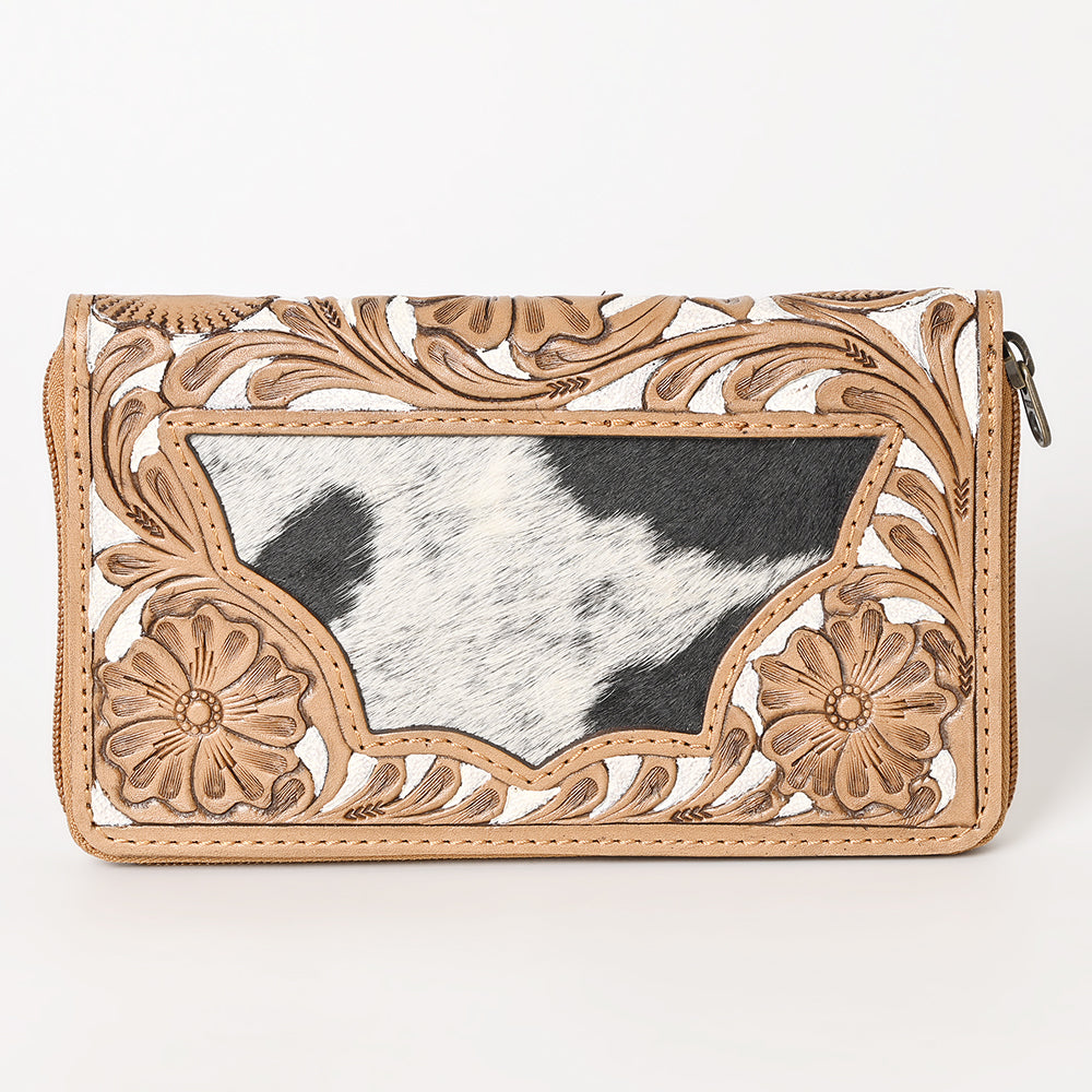 Ohlay Wallet Hand Tooled Hair-on Genuine Leather