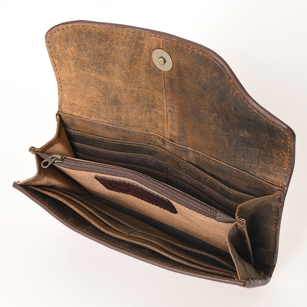OHLAY Hand-Tooled Hair-On Genuine Leather Wallet