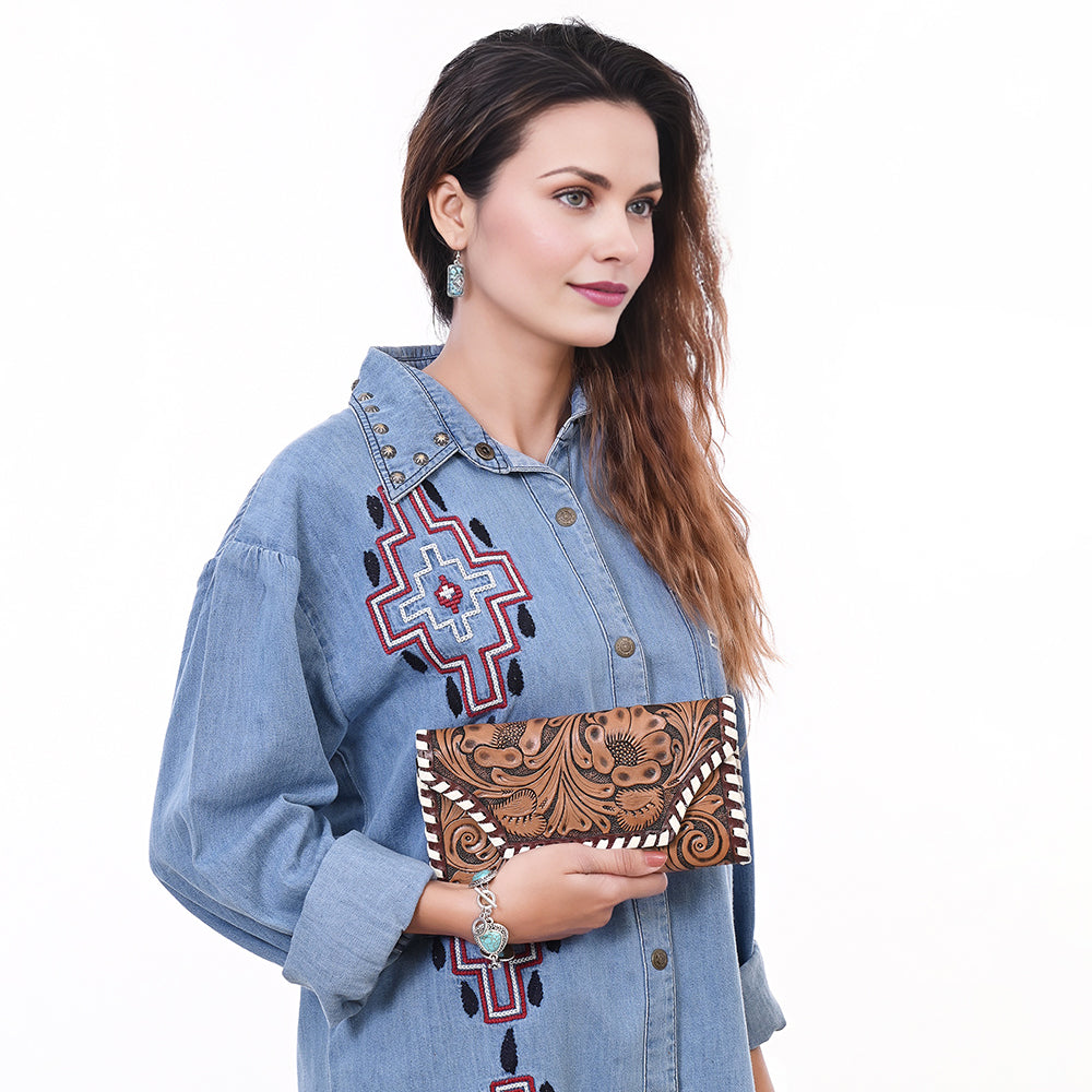 Ohlay Wallet Hand Tooled Hair-on Genuine Leather