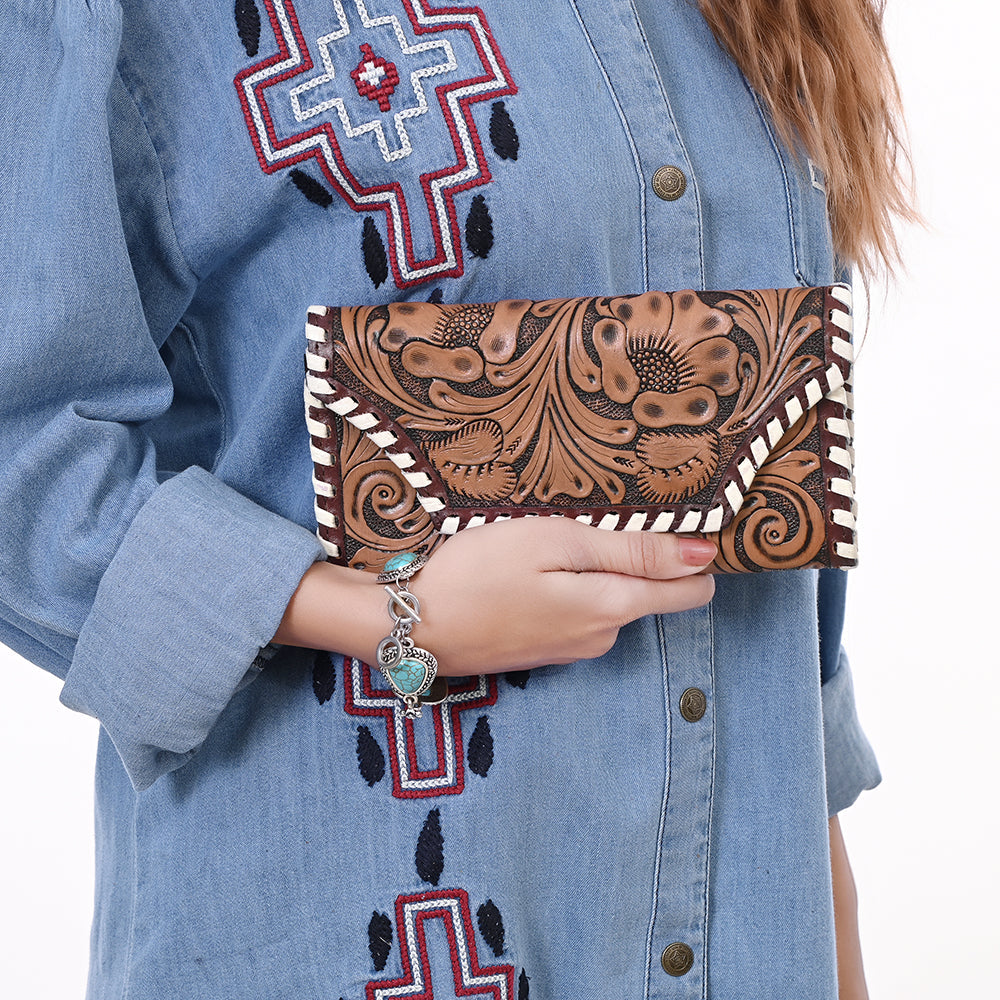 Ohlay Wallet Hand Tooled Hair-on Genuine Leather