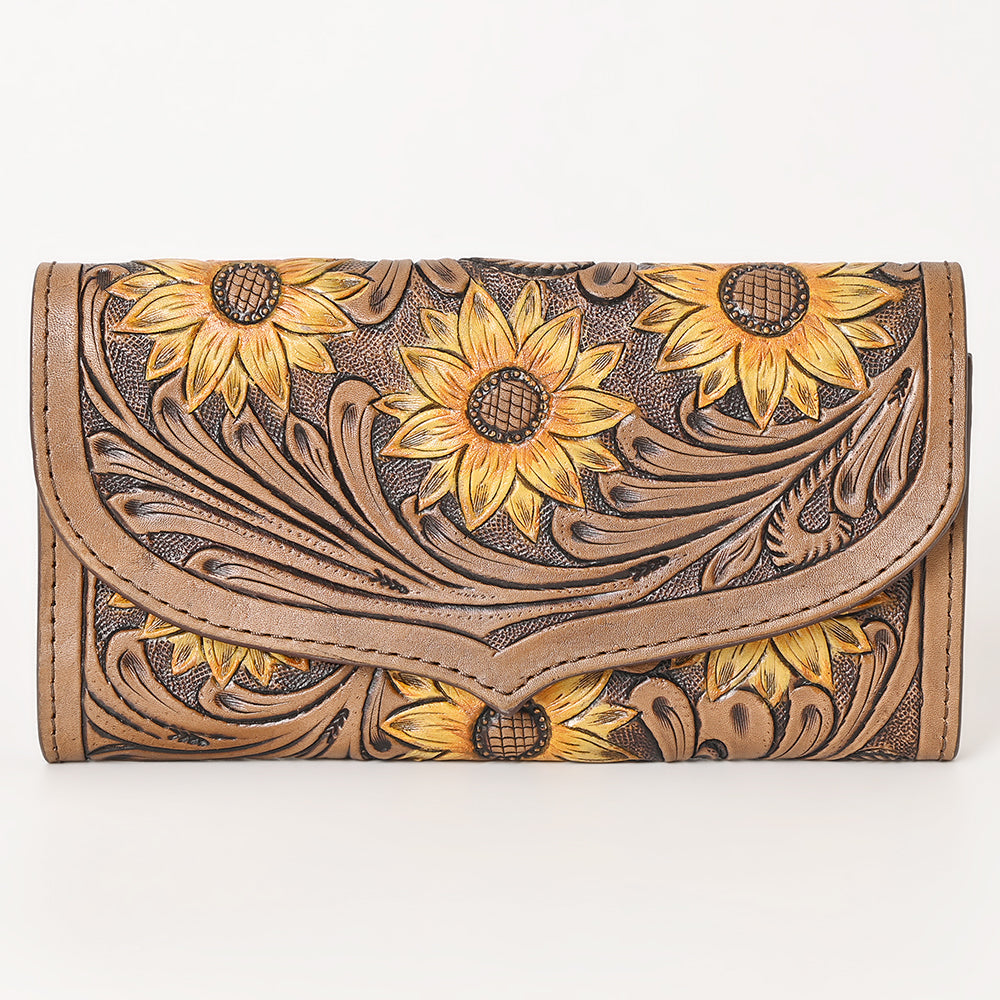 OHLAY Sunflower Hand-Tooled Leather Western Wallet