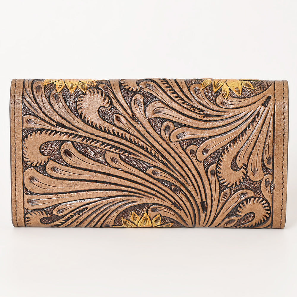 OHLAY Sunflower Hand-Tooled Leather Western Wallet