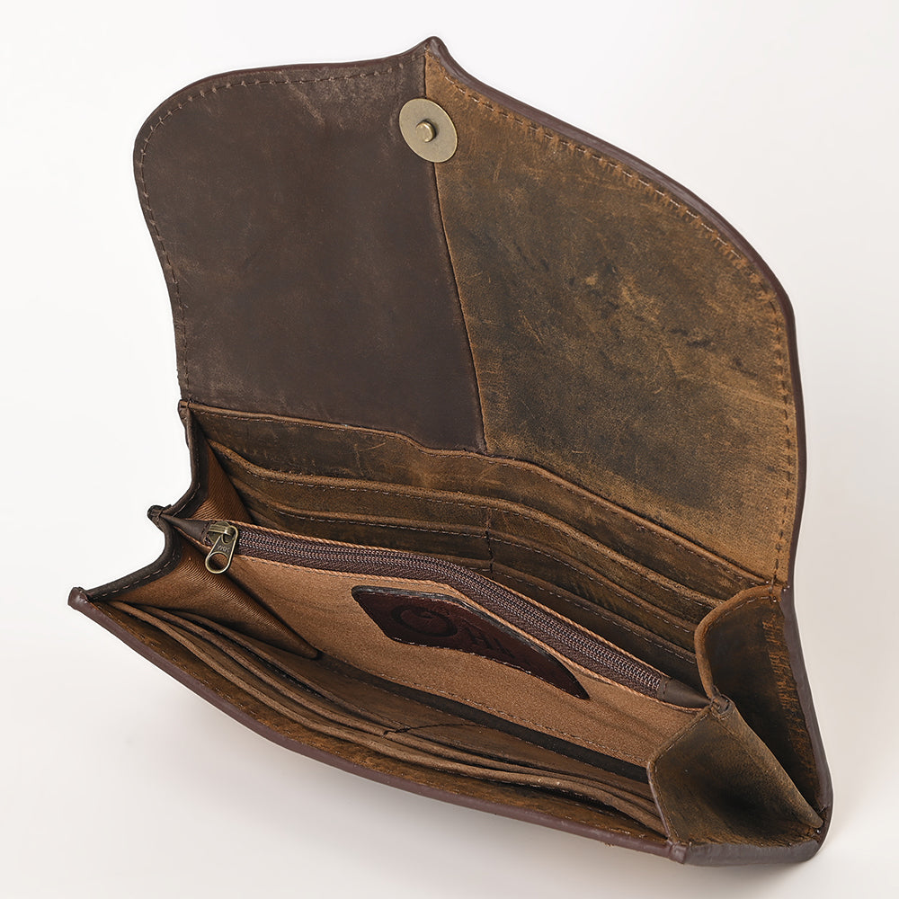 OHLAY Sunflower Hand-Tooled Leather Western Wallet