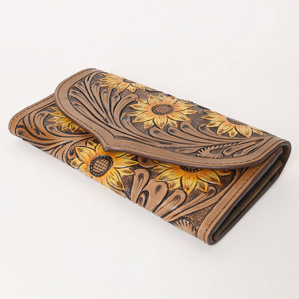 OHLAY Sunflower Hand-Tooled Leather Western Wallet