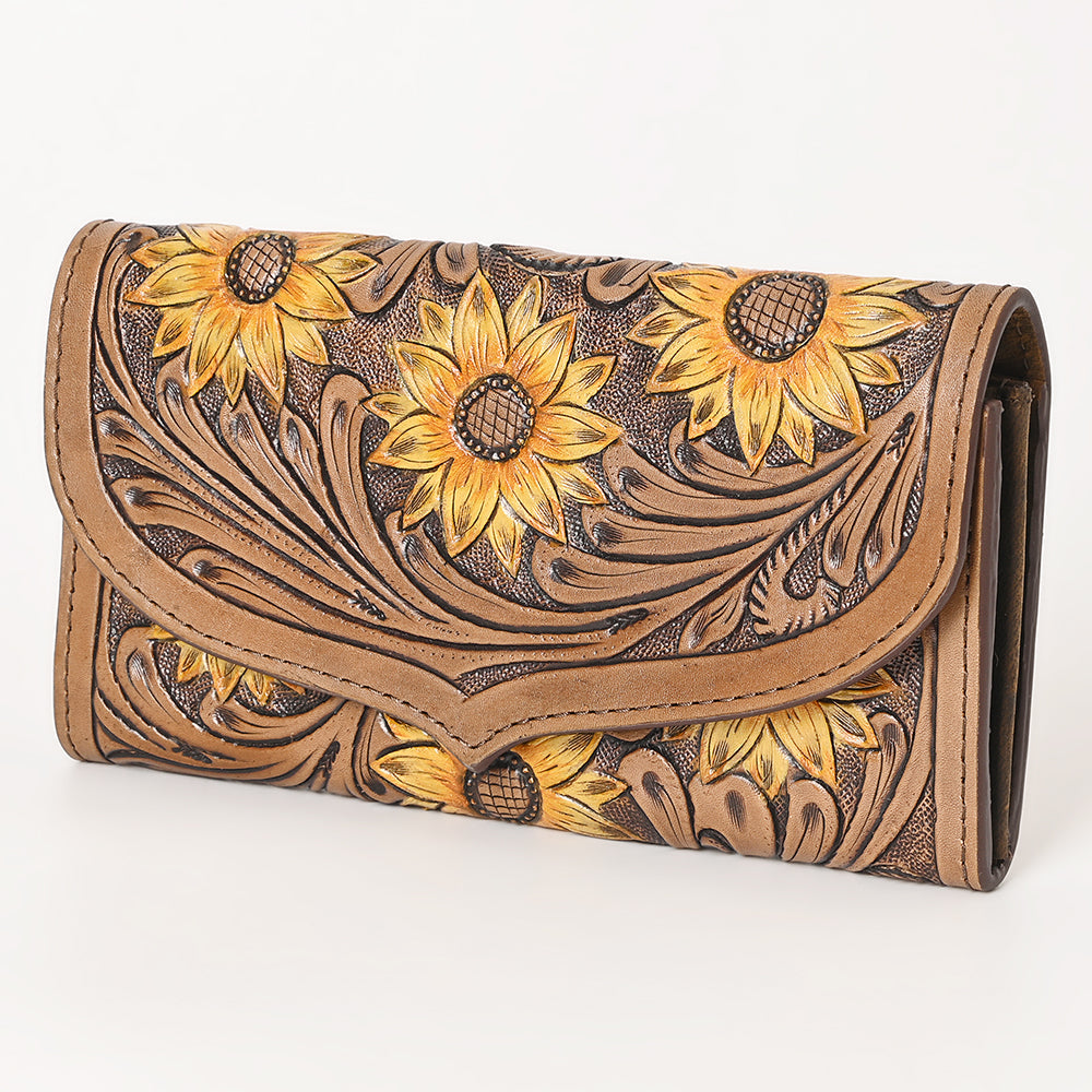 OHLAY Sunflower Hand-Tooled Leather Western Wallet