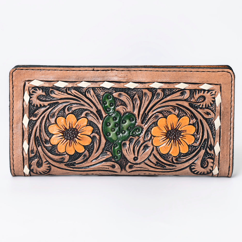 OHLAY Cactus & Sunflower Hand-Tooled Western Wallet