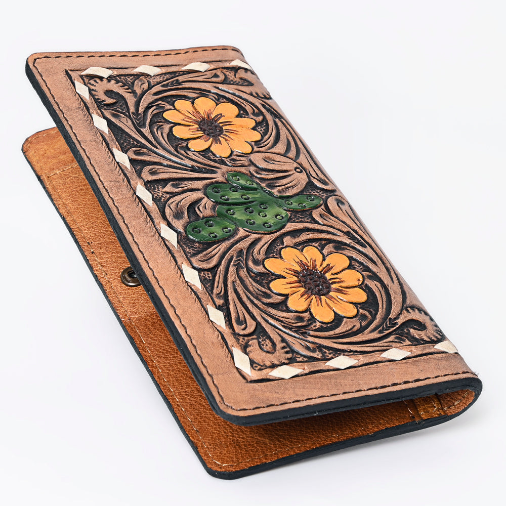 OHLAY Cactus & Sunflower Hand-Tooled Western Wallet
