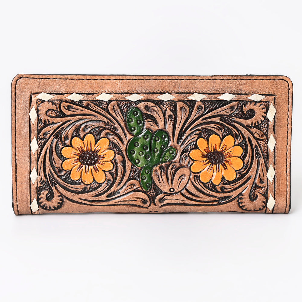 OHLAY Cactus & Sunflower Hand-Tooled Western Wallet