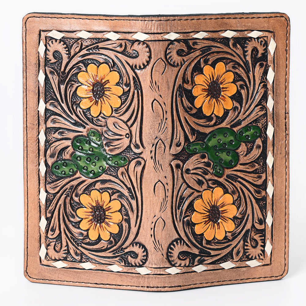 OHLAY Cactus & Sunflower Hand-Tooled Western Wallet