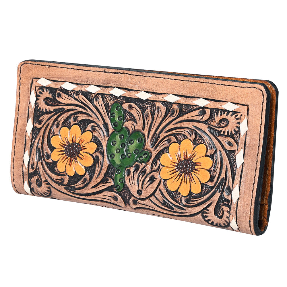 OHLAY Cactus & Sunflower Hand-Tooled Western Wallet